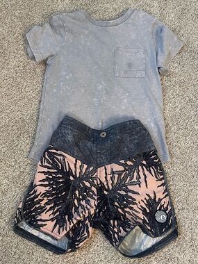 Volcom Pink Palm-Print Board Shorts with Dark Waistband